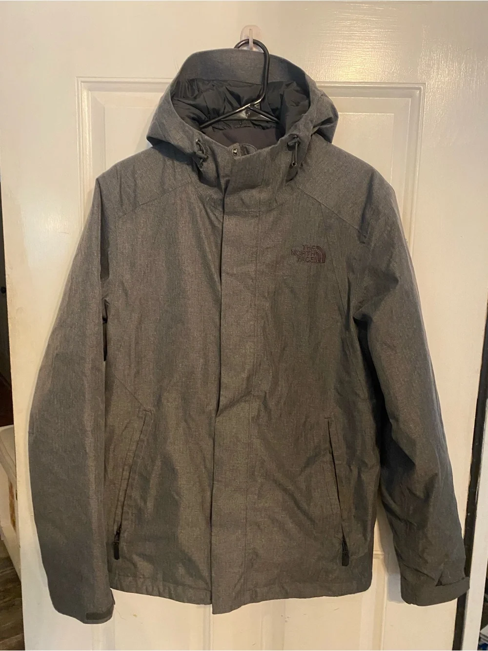 The North Face Men's Heather Gray Hooded Light Weight Winter Coat.